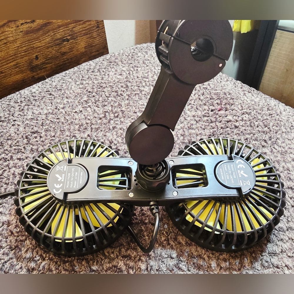 Dual Car Seat Fan USB 360° Rotating Headrest Cooling Fan 3 Speed Adjustable Back - Picture 4 of 9